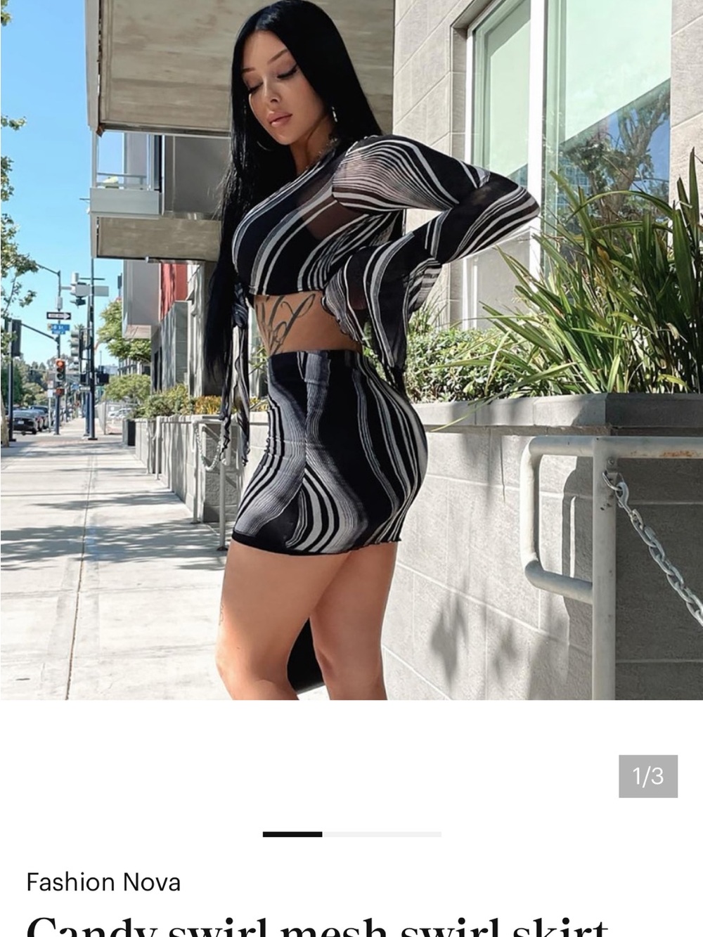 Fashion Nova Black & White Striped Tie-Front Sheer Top